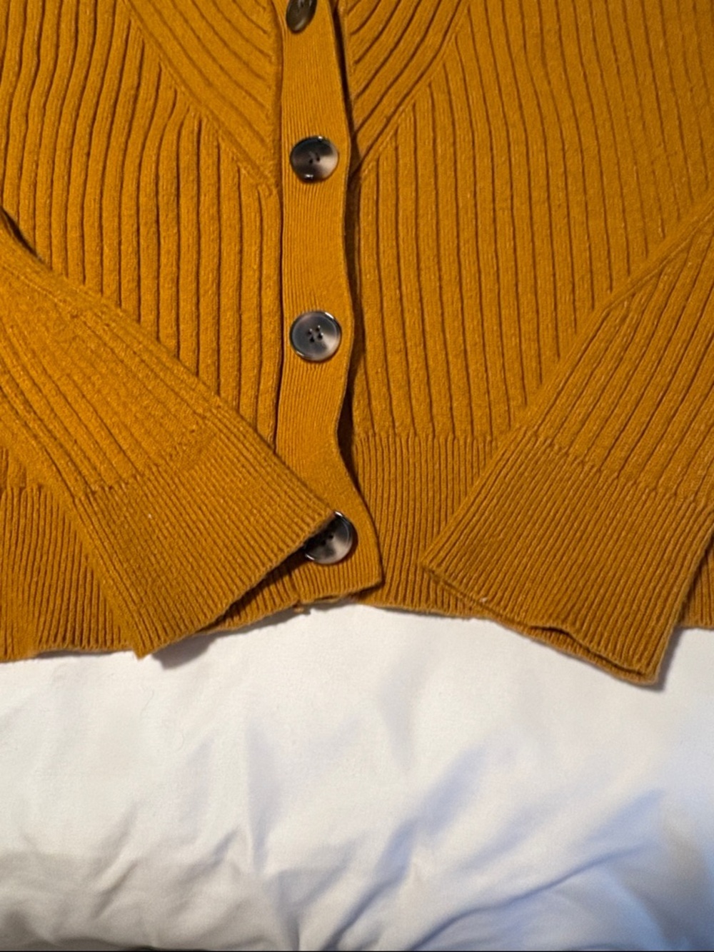 Cyrus Ribbed Button-Front Cardigan - Mustard - Picture 4 of 5
